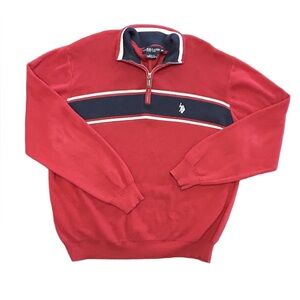 Men’s VTG Y2K US Polo Assn Red 1/4 zip grandpa  preppy striped logo sweater XXL